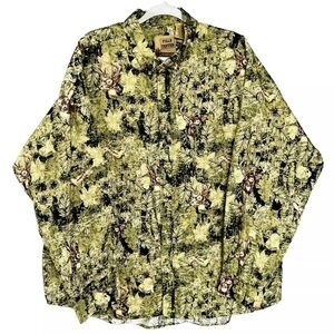 Field Tested Outdoor Life Shirt Mens 2XL Green Camo Whitetail Deer Long Sleeve